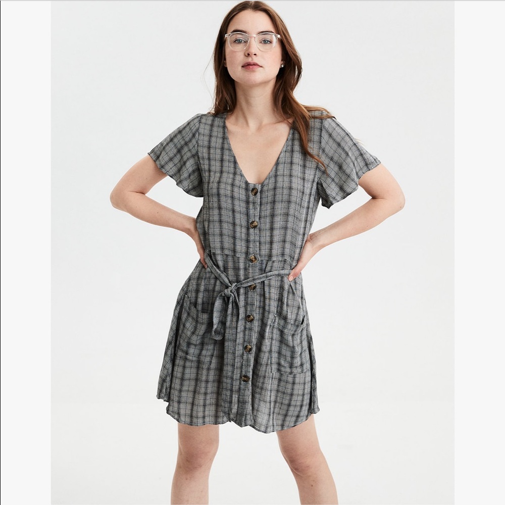 American Eagle plaid fit and flare button …